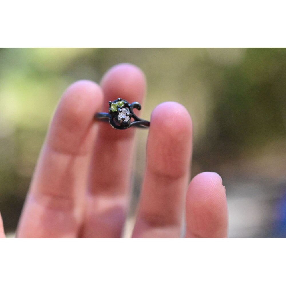 Peridot Ring, unique raw stone ring, natural gemstone ring, anniversary ring, cr